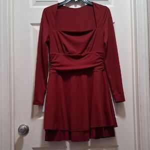 New Without Tags Burgandy Ruched Side Waist Panel Skater Dress Womens Size M